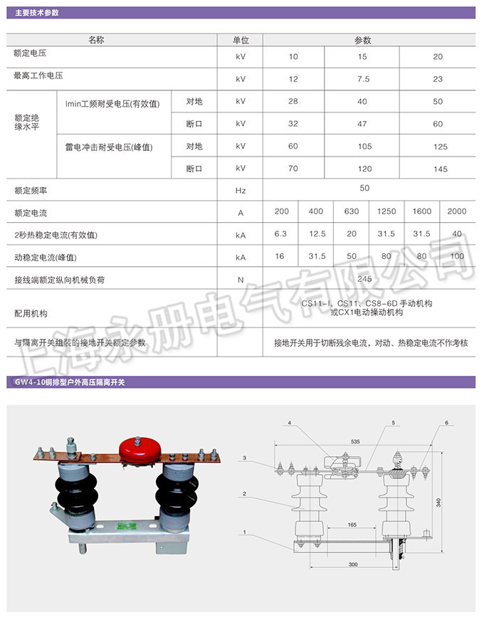 GW4型戶外高壓隔離開(kāi)關(guān)的技術(shù)參數(shù)