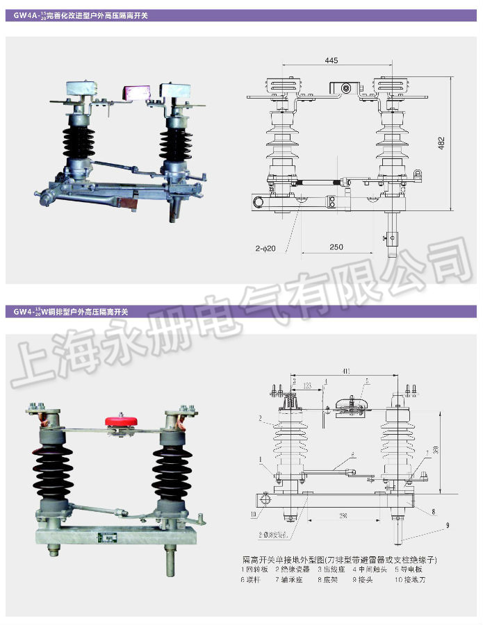 GW4型戶外高壓隔離開(kāi)關(guān)的外形及結(jié)構(gòu)圖